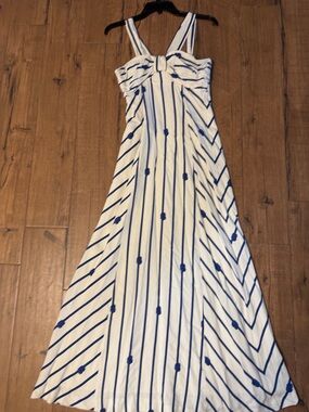 NWT ANTONIO MELANI White and Blue Striped Knot-Front Maxi Dress 2